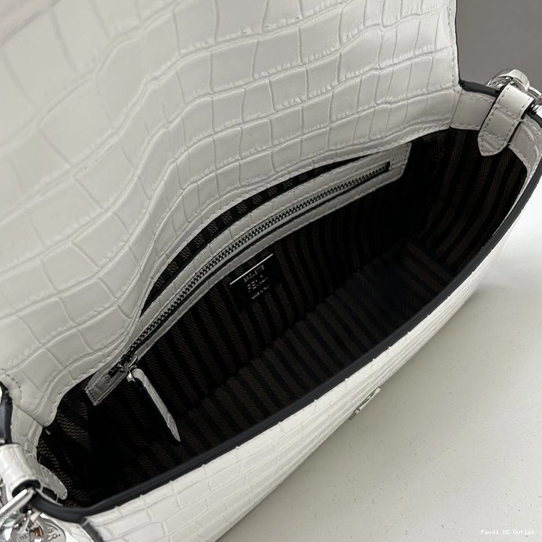 Cheap HOT Crocodile Re-Edition Leather Medium Baguette Bag White Fendi In 0714
